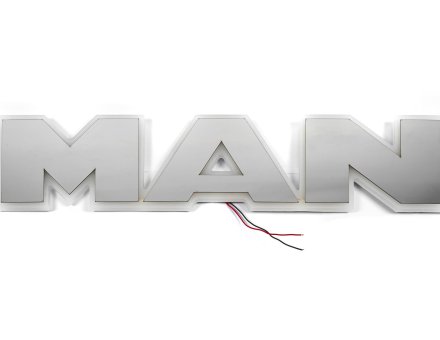Надпись на решетку Man нержавейка с оранжевой подсветкой (63см.*13,5см.)