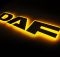 Надпись на решетку DAF нержавейка с оранжевой подсветкой (68см.*13,5см.)