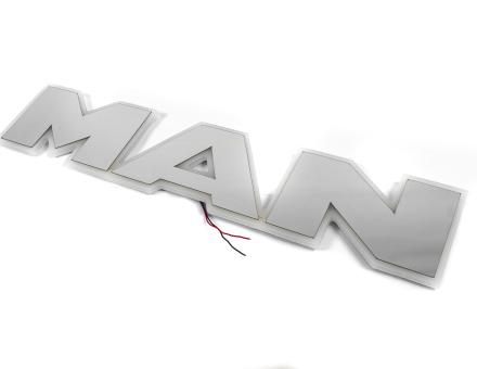 Надпись на решетку Man нержавейка с оранжевой подсветкой (63см.*13,5см.)