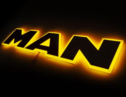 Надпись на решетку Man нержавейка с оранжевой подсветкой (63см.*13,5см.)