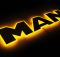 Надпись на решетку Man нержавейка с оранжевой подсветкой (63см.*13,5см.)