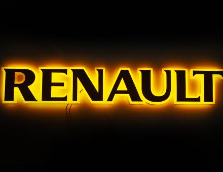 Надпись на решетку Renault нержавейка с оранжевой подсветкой (79см.*13см.)