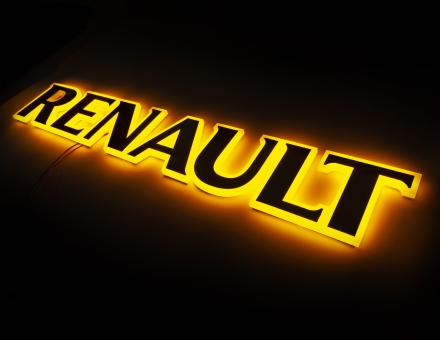 Надпись на решетку Renault нержавейка с оранжевой подсветкой (79см.*13см.)