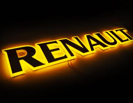 Надпись на решетку Renault нержавейка с оранжевой подсветкой (79см.*13см.)