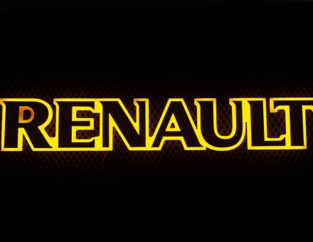 Надпись на решетку Renault нержавейка с оранжевой подсветкой (79см.*13см.)
