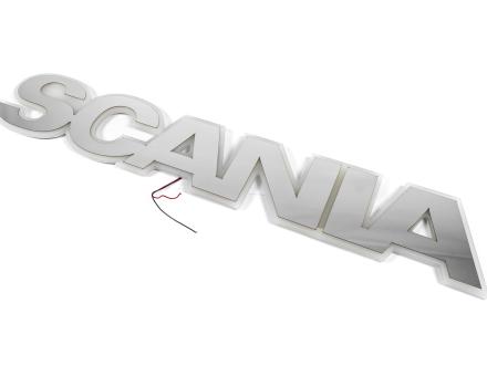 Надпись на решетку Scania нержавейка с оранжевой подсветкой (82см.*14см.)