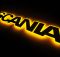 Надпись на решетку Scania нержавейка с оранжевой подсветкой (82см.*14см.)