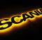 Надпись на решетку Scania нержавейка с оранжевой подсветкой (82см.*14см.)