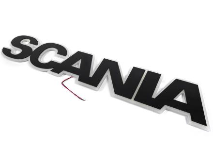 Надпись на решетку Scania черная с оранжевой подсветкой (82см.*14см.)